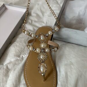 Elegant Gold and Pearl Sandals